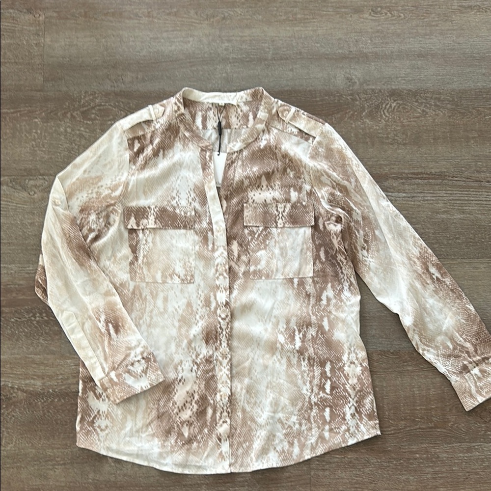 Calvin Klein Brown and Cream Snake Print Blouse